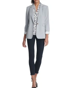 Women's One-Button Jacket With Striped Cuffs