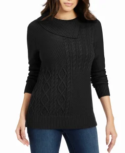 Women's Patchwork-Stitch Asymmetrical-Collar Sweater