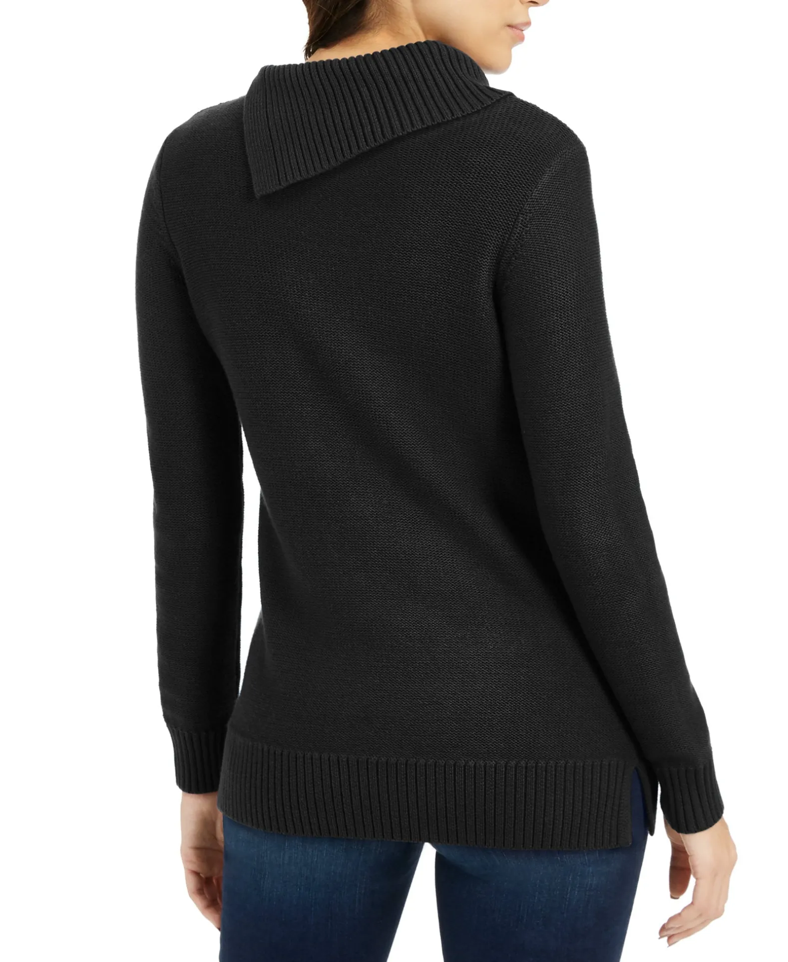 Women's Patchwork-Stitch Asymmetrical-Collar Sweater