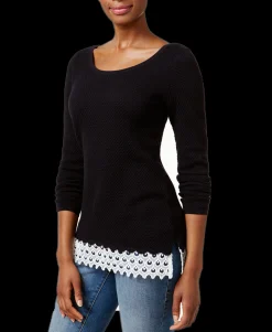 Women's Patterned Lace-Hem Sweater