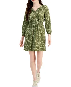 Women's Petite Animal-Print Shirt Dress