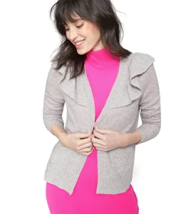 Women's Petite Cashmere Ruffle-Trim Cardigan