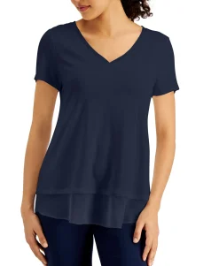 Women's Petite Chiffon-Trim Top