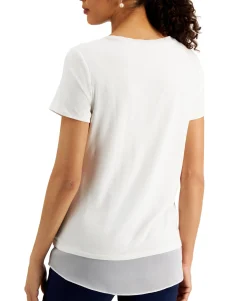 Women's Petite Chiffon-Trim Top