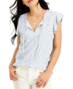 Women's Petite Clip-Dot Ruffled Blouse