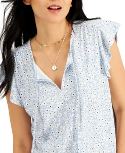 Women's Petite Clip-Dot Ruffled Blouse