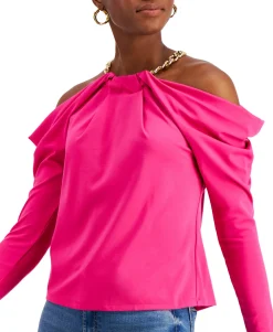 Women's Petite Cold-Shoulder Chain Top