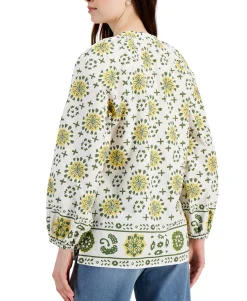 Women's Petite Cotton Border-Print Tunic