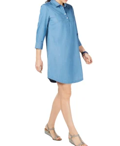 Women's Petite Cotton Chambray Dress
