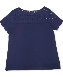 Women's Petite Cotton Eyelet Top