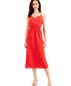 Women's Petite Cotton Eyelet Wrap-Front Midi Dress