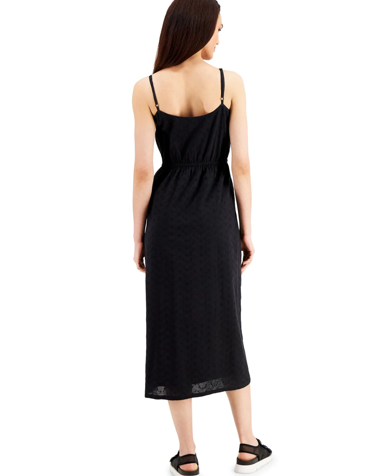 Women's Petite Cotton Eyelet Wrap-Front Midi Dress