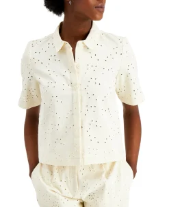 Women's Petite Cotton Eyelet Top