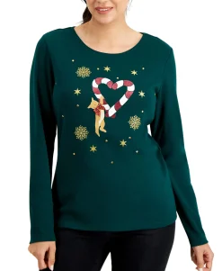 Women's Petite Cotton Holiday Top