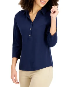 Women's Petite Cotton Polo Top