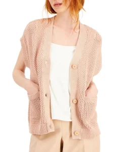 Women's Petite Cotton Short-Sleeve Cardigan