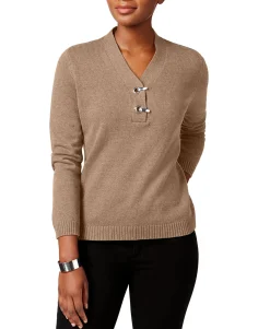 Women's Petite Cotton Toggle Henley Sweater