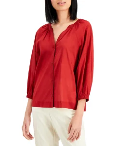 Women's Petite Cotton Y-Neck Top