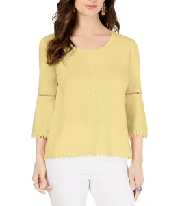 Women's Petite Crochet-Trim Bell-Sleeve Top