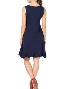 Women's Petite Embroidered Ruffle-Hem Dress