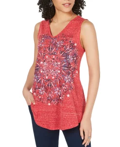 Women's Petite Firework Graphic-Print Tank Top