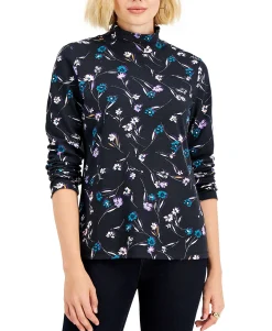Women's Petite Floral Mock-Neck Top