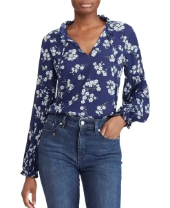 Women's Petite Floral-Print Georgette Top