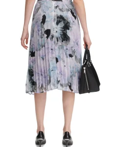 Women's Petite Floral-Print Pleated Skirt