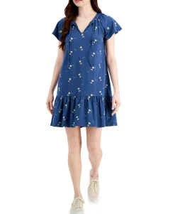 Women's Petite Flutter-Sleeve Printed Dress