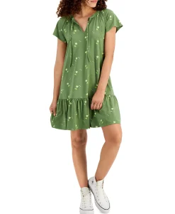 Women's Petite Flutter-Sleeve Printed Dress