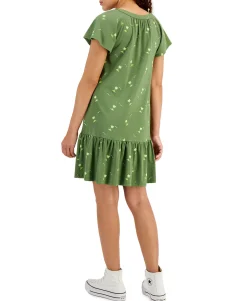 Women's Petite Flutter-Sleeve Printed Dress