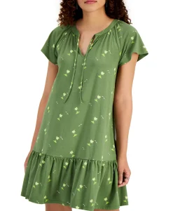 Women's Petite Flutter-Sleeve Printed Dress