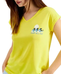 Women's Petite Graphic-Print V-Neck T-Shirt