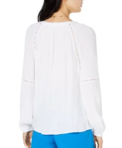 Women's Petite Grommet-Trim Peasant Top