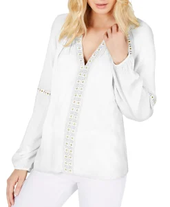 Women's Petite Grommet-Trim Peasant Top