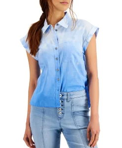 Women's Petite Ombré-Cloud Button-Down Top