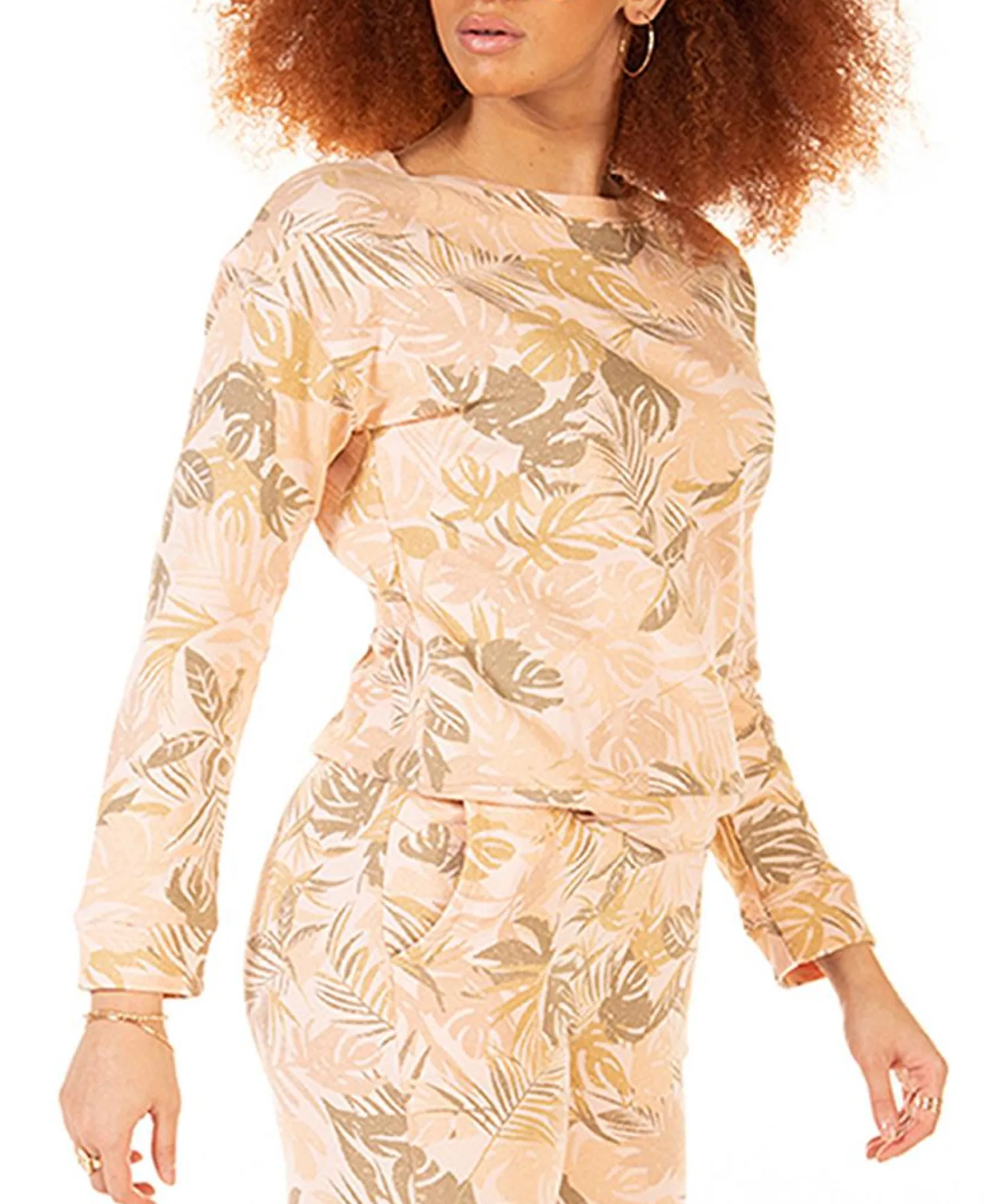 Women's Petite Palm-Print Pullover Top