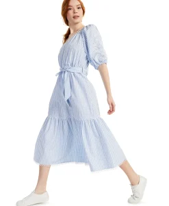 Women's Petite Plaid Cotton Midi Dress