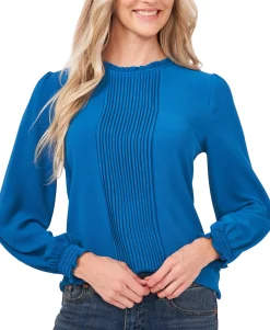 Women's Petite Pleated Smocked-Cuff Top