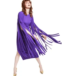 Women's Petite Ponté-Knit Fringed Dress