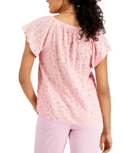 Women's Petite Printed V-Neck Flounce Top