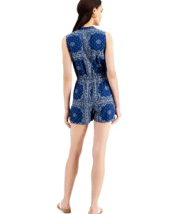 Women's Petite Printed Woven Romper