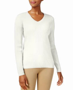 Women's Petite Ribbed-Knit Cotton Sweater