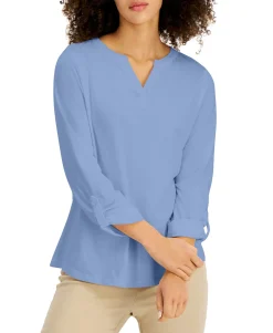 Women's Petite Split-Neck Top