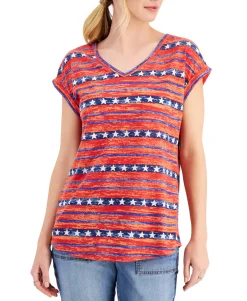 Women's Petite Star Stripe Printed T-Shirt