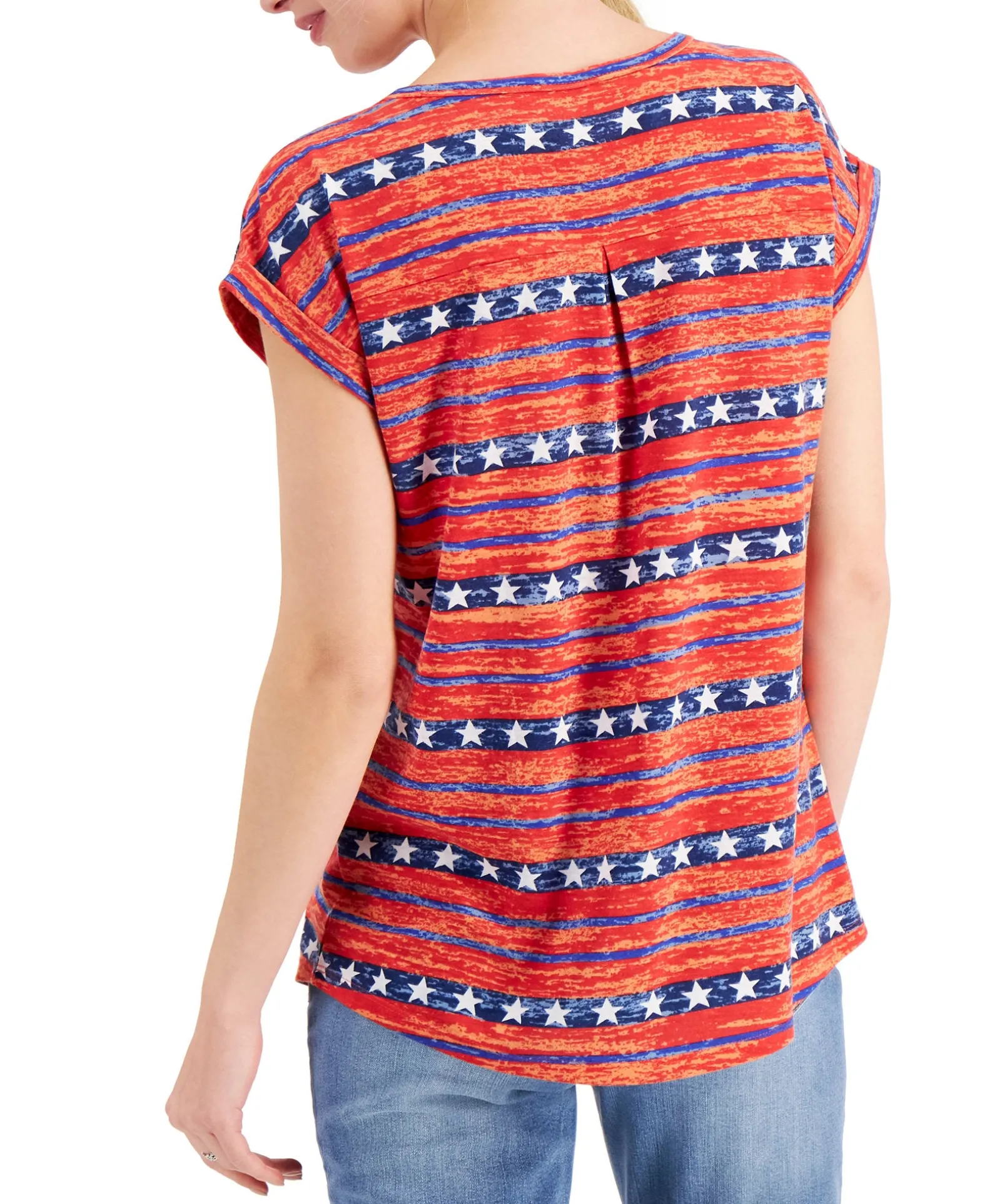 Women's Petite Star Stripe Printed T-Shirt