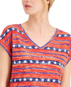 Women's Petite Star Stripe Printed T-Shirt