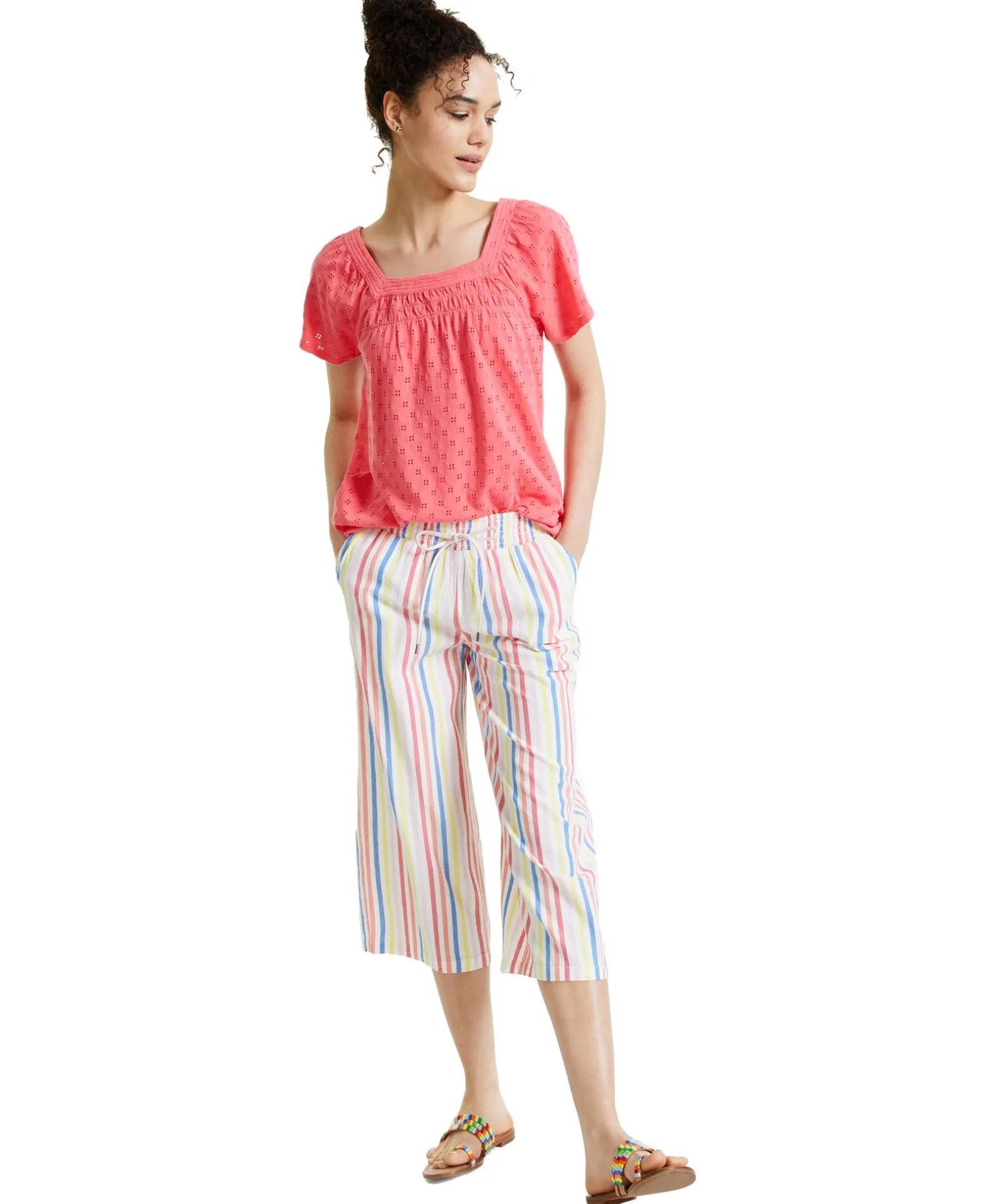 Women's Petite Striped Gauze Pants