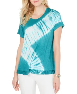 Women's Petite Tie-Dyed Ruffle-Hem T-Shirt