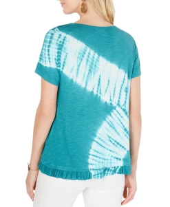 Women's Petite Tie-Dyed Ruffle-Hem T-Shirt